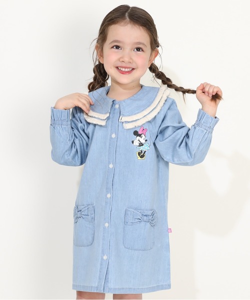 konges sløjd 猫プリント デニムワンピース 4Y Disney（ディズニー） ワンピース フリンジ襟付き デニムワンピース