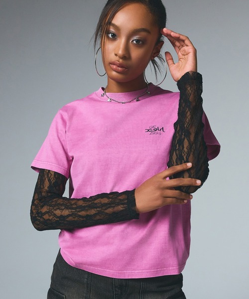エックスガール X-girl PIGMENT DISTRESSED CIRCLE LOGO S/S TEEベビーT ちびT へそ出し Y2K 半袖 Tシャツ レディース ストリート ブランド 新品 正規品 X-girl tシャツ PIGMENT DISTRESSED CIRCLE LOGO S/S TEE