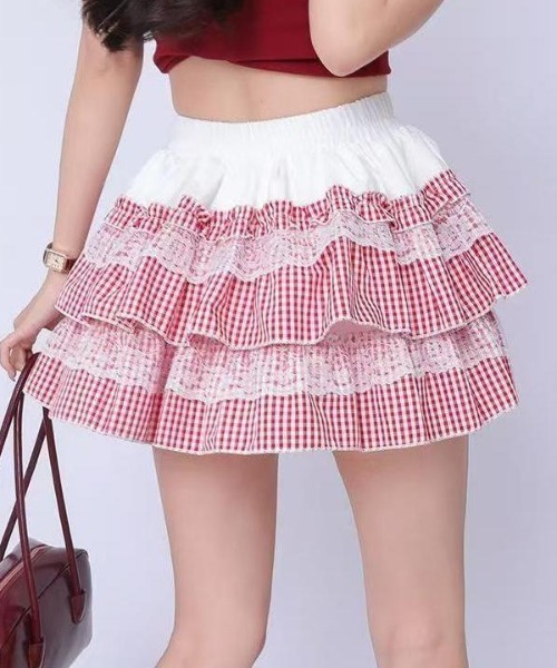 GEMEDA スカート ギンガムチェックティアードミニスカート : ZOZOTOWN