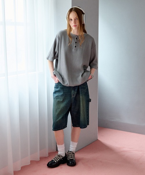 tシャツ ピグメントワッフルヘンリーネックカットソー レディース メンズ ヘルスニット（Healthknit）（メンズ、レディース）ベーシック
