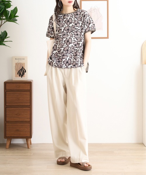 tシャツ BRODIAEA リバティプリント半袖Ｔシャツ 大花柄×無地切り替えカットソー日本製 レディース tシャツ BRODIAEA リバティプリント半袖Tシャツ 大花柄×無地