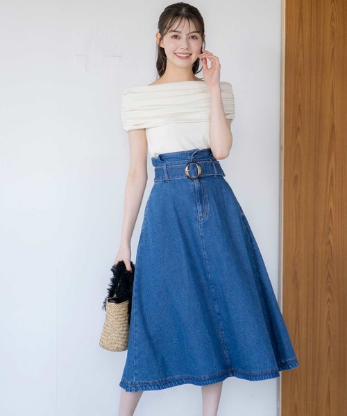 BLUELEA　ブルレア　ボリュームフレアスカート　デニム　38 楽天市場】ロング丈デニムスカート レディース デニムフレア
