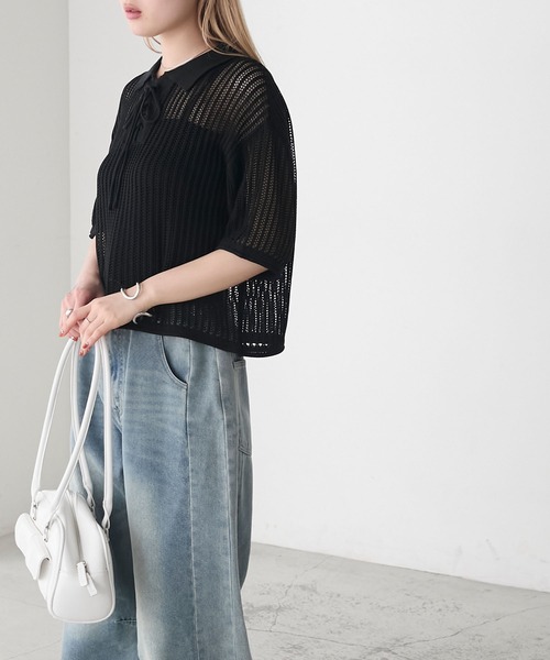 美品24SS DIOR × PARLEY メッシュ ニット ポロシャツ803P▲ forksy.（フォルクシー） ポロシャツ ポロ 「forksy.」衿付きレース