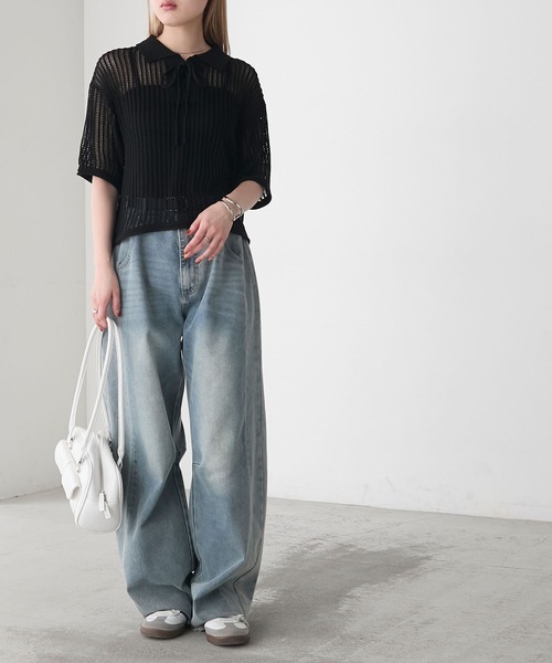 美品24SS DIOR × PARLEY メッシュ ニット ポロシャツ803P▲ forksy.（フォルクシー） ポロシャツ ポロ 「forksy.」衿付きレース