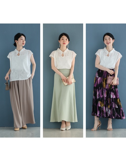 cawaii tシャツ アジアンデザインな首元のメッシュカットソートップス