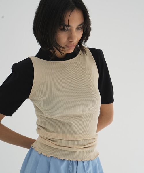 トップス CLANE BOAT NECK NO SLEEVE KNIT TOPS CLANE（クラネ）の「【CLANE/クラネ】BOAT NECK NO SLEEVE KNIT TOPS