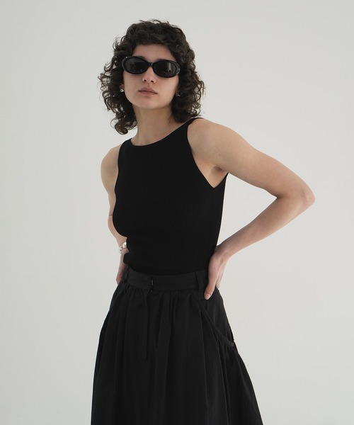 CLANE（クラネ） タンクトップ ノースリーブ BOAT NECK RIB KNIT TANK