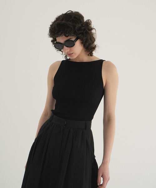 CLANE（クラネ） タンクトップ ノースリーブ BOAT NECK RIB KNIT TANK 