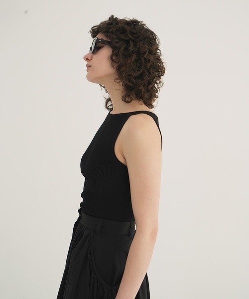 CLANE（クラネ） タンクトップ ノースリーブ BOAT NECK RIB KNIT TANK