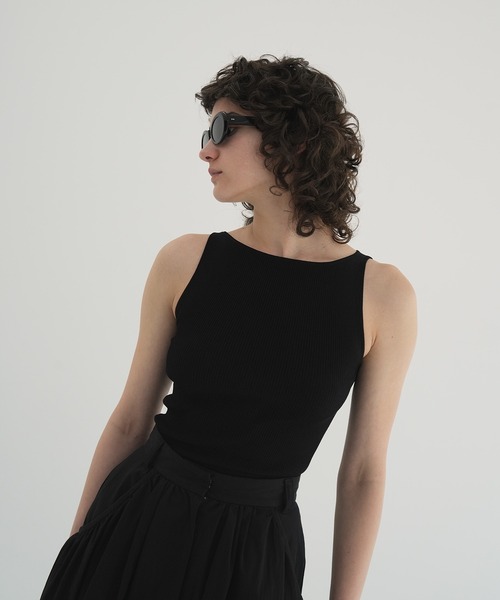 CLANE（クラネ） タンクトップ ノースリーブ BOAT NECK RIB KNIT TANK