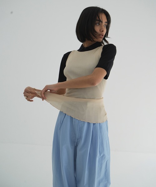 トップス CLANE BOAT NECK NO SLEEVE KNIT TOPS CLANE（クラネ）の「【CLANE/クラネ】BOAT NECK NO SLEEVE KNIT TOPS