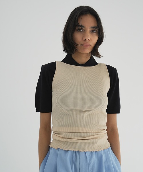 CLANE（クラネ） タンクトップ ノースリーブ BOAT NECK RIB KNIT TANK