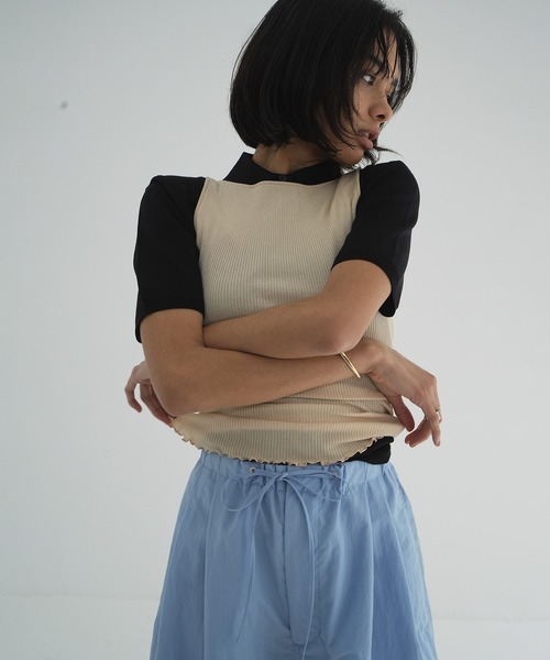 CLANE（クラネ） タンクトップ ノースリーブ BOAT NECK RIB KNIT TANK