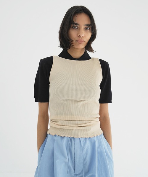 CLANE（クラネ） タンクトップ ノースリーブ BOAT NECK RIB KNIT TANK