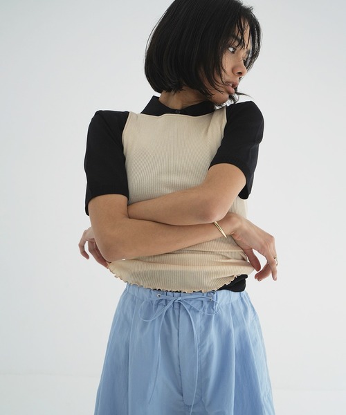 CLANE（クラネ） タンクトップ ノースリーブ BOAT NECK RIB KNIT TANK