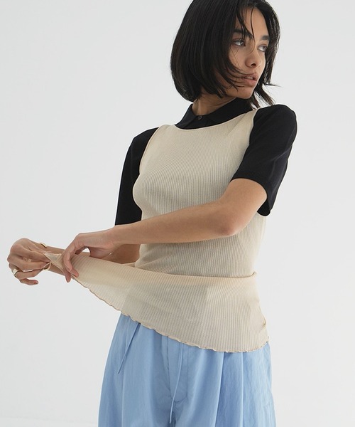 CLANE（クラネ） タンクトップ ノースリーブ BOAT NECK RIB KNIT TANK