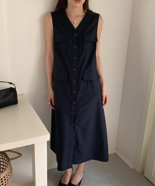 Vネックノースリーブワンピース ワンピース Vネックノースリーブポケットワンピース : ZOZOTOWN