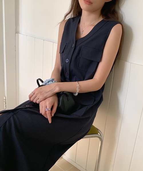 Vネックノースリーブワンピース ワンピース Vネックノースリーブポケットワンピース : ZOZOTOWN