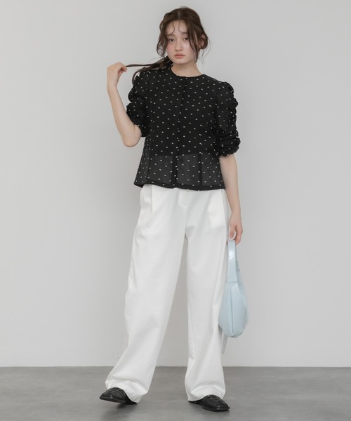 ブラウス シャツ シアードビードット袖シャーリングブラウス レディース HEILIS ブラウス シャツ 「original」ドットシャーリング