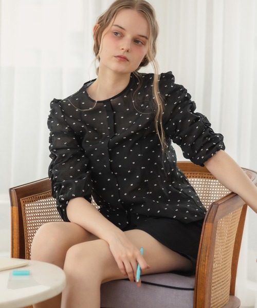試着のみ♡LIten♡リテン♡シャーリングブラウス♡ HEILIS ブラウス シャツ 「original」ドットシャーリング