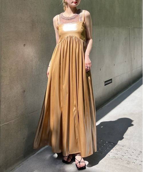 ワンピース Ameri TOWN VOLUME GATHER DRESS Ameri（アメリ） ワンピース MEDI LEATHER LIKE VOLUME CAMI DRESS