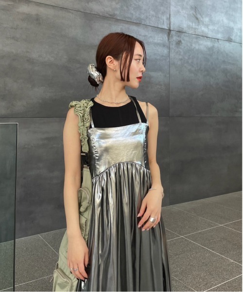 Ameri（アメリ） ワンピース MEDI LEATHER LIKE VOLUME CAMI DRESS