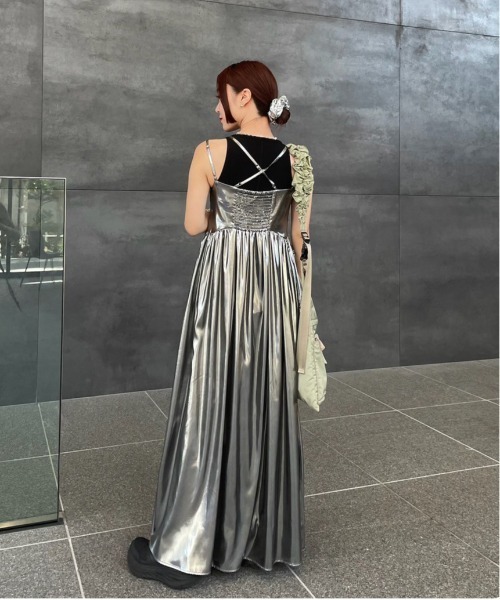 Ameri（アメリ） ワンピース MEDI LEATHER LIKE VOLUME CAMI DRESS