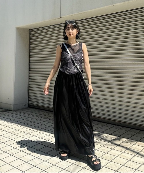 Ameri（アメリ） ワンピース MEDI LEATHER LIKE VOLUME CAMI DRESS