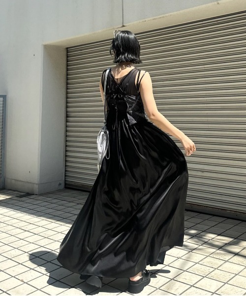 Ameri（アメリ） ワンピース MEDI LEATHER LIKE VOLUME CAMI DRESS