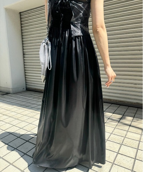 Ameri（アメリ） ワンピース MEDI LEATHER LIKE VOLUME CAMI DRESS