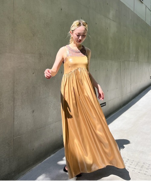 Ameri（アメリ） ワンピース MEDI LEATHER LIKE VOLUME CAMI DRESS