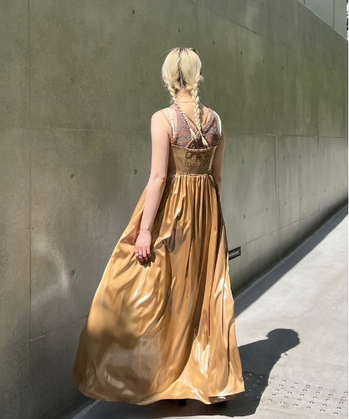 Ameri（アメリ） ワンピース MEDI LEATHER LIKE VOLUME CAMI DRESS