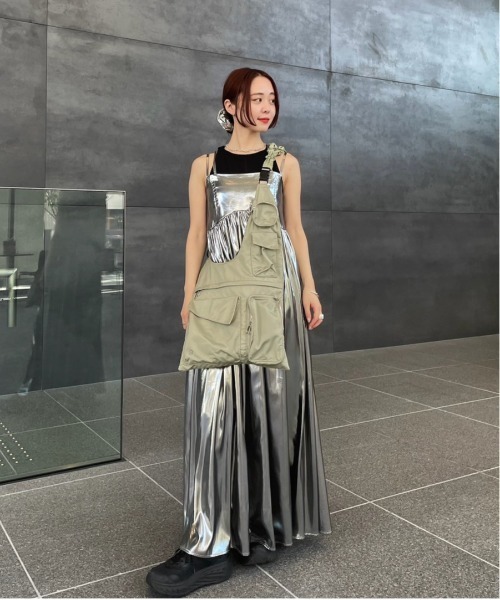 Ameri（アメリ） ワンピース MEDI LEATHER LIKE VOLUME CAMI DRESS
