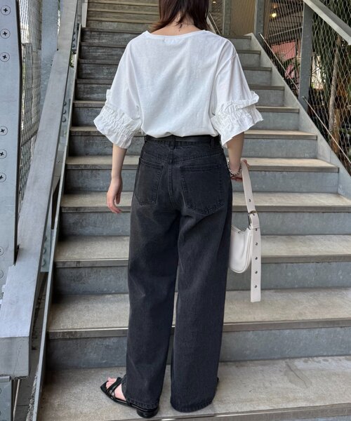 袖フェザー カットソー CIAOPANIC TYPY tシャツ 袖ギャザーフリルデザインカットソー