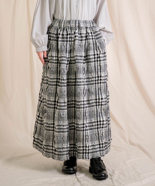 prit（プリット） スカート ウールコットンチェック タックスカート
