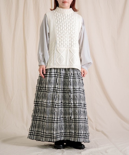 prit（プリット） スカート ウールコットンチェック タックスカート