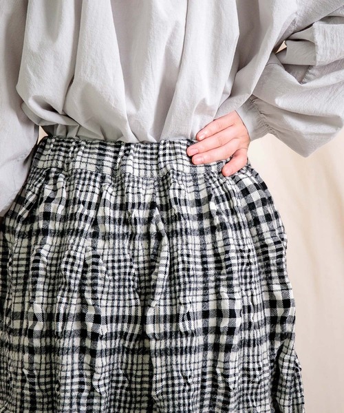 prit（プリット） スカート ウールコットンチェック タックスカート