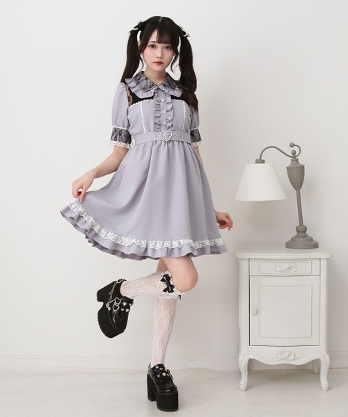 DearMyLove ワンピース キラキラビジューレース重ねワンピース