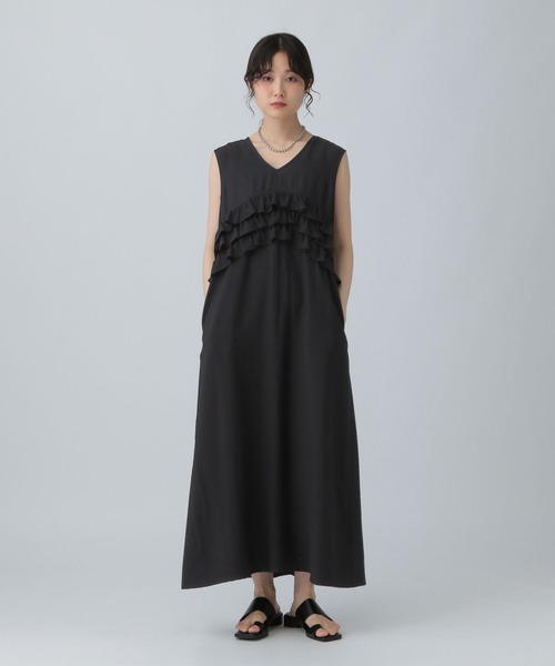 MSGM ネイビー フリル ノースリーブ ワンピース LEPSIM ワンピース フリルノースリワンピース 571311 : ZOZOTOWN