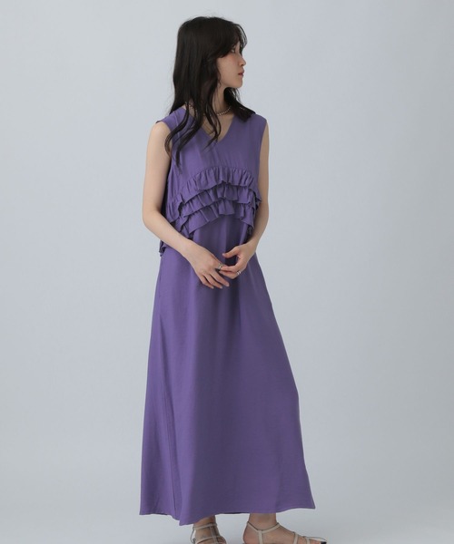 MSGM ネイビー フリル ノースリーブ ワンピース LEPSIM ワンピース フリルノースリワンピース 571311 : ZOZOTOWN