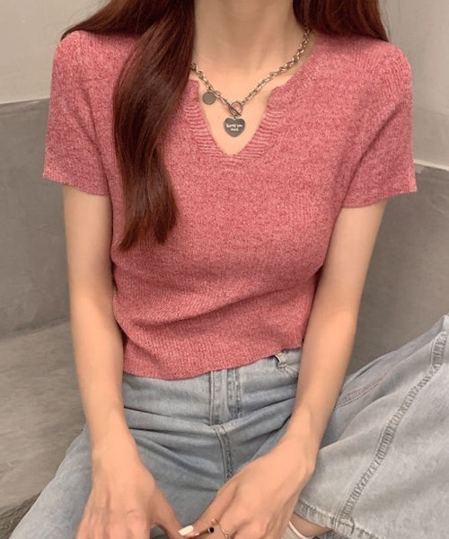 shoppinggo tシャツ サマーニット へそ出し トップス Vネック