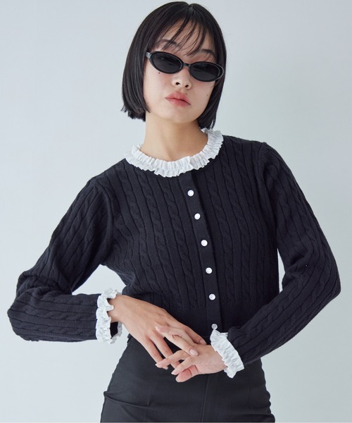 カーディガン Frilly cable knit cardigan レディース