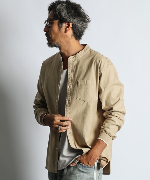 The DUFFER of ST.GEORGE ノーカラー リブ袖シャツ The DUFFER of ST.GEORGE シャツ NO COLLAR RIBBED SHIRT：製品