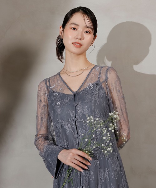 kana オケージョン 結婚式 パーティー ドレス Aライン ワンピース レース Kana ドレス 刺繍 レース Aライン ワンピース レイヤードドレス