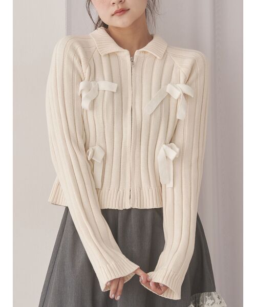 merry jenny（メリージェニー） カーディガン ribbon washed zip kinit