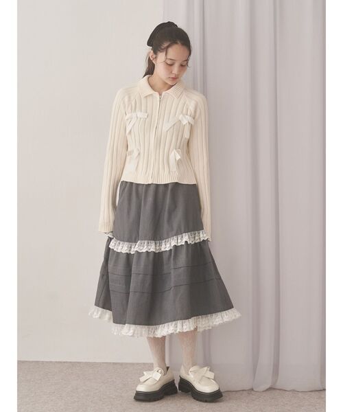 merry jenny（メリージェニー） カーディガン ribbon washed zip kinit