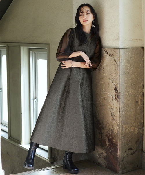 「RUIRUE BOUTIQUE」 7分袖ワンピース 3L ネイビー レディース