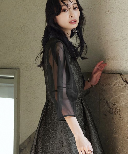 「RUIRUE BOUTIQUE」 7分袖ワンピース 3L ネイビー レディース