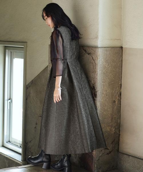 「RUIRUE BOUTIQUE」 7分袖ワンピース 3L ネイビー レディース