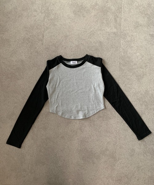 lilful tシャツ シンプル タイトフィット配色ラグラントップス
